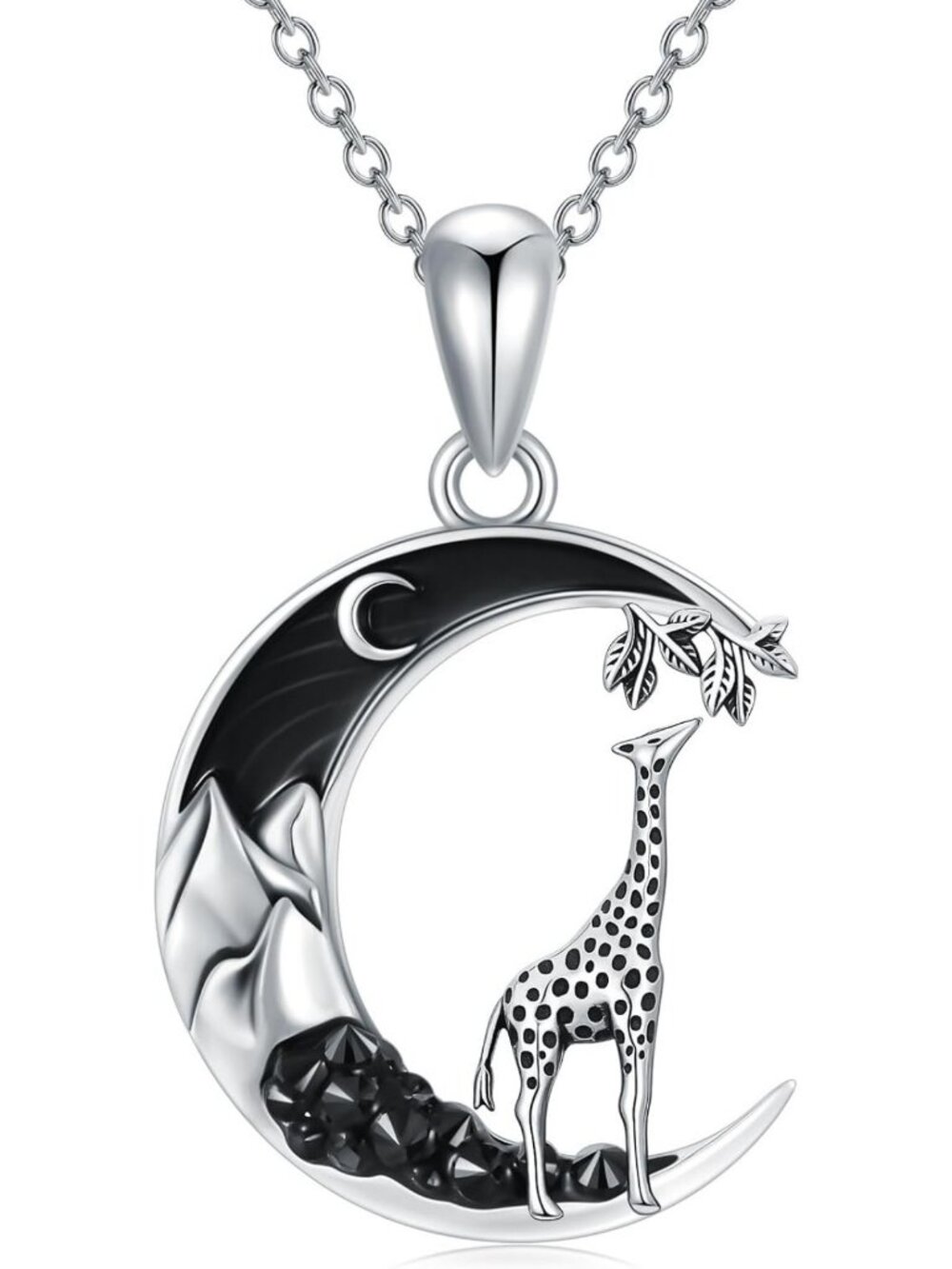 Gothic Crescent Moon Pendant Necklace - Sterling Silver Bat, Cat, Wolf & More